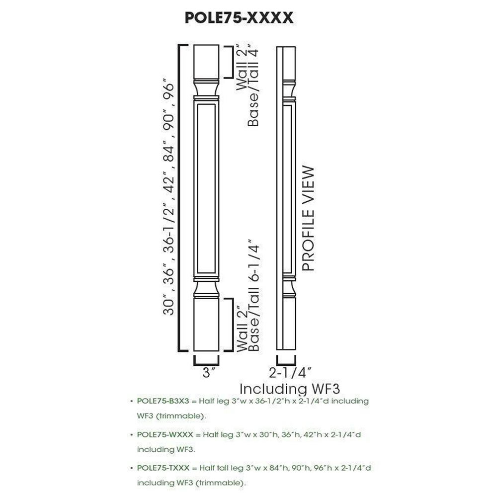 TS-POLE75-W330 Half Decor Leg including WF3 | Forevermark Townsquare Grey