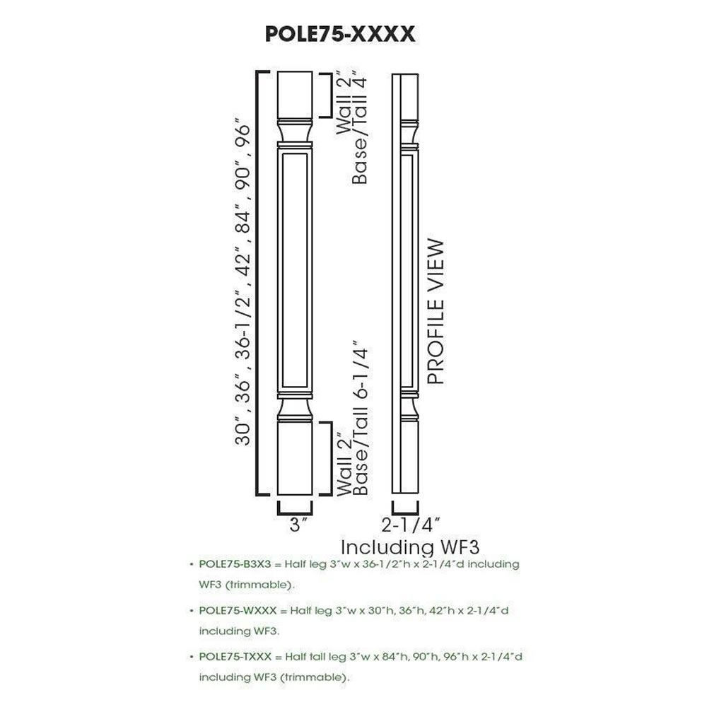 AW-POLE75-W342 Half Decor Leg including WF3 | Forevermark Ice White Shaker